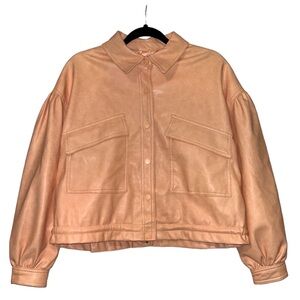 7 For All Mankind Blush Faux Leather Cropped Utility Jacket Peach Sz Small NEW